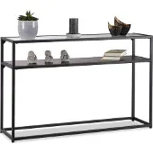 Relaxdays Table d'appoint en verre, plateau transparent, structure métallique, étagère, 4 pieds, H x l x P : 70,5 x 110 x 30 cm, noir