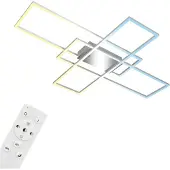 Briloner Plafonnier LED puissant Moderne carré, 46W 6600lm, Avec télécommande pour régler la couleur de la lumière, dimmable, lustre chromé pour le salon, Chambre, 104x71x10cm