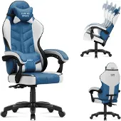 Huzaro Chaise de jeu Force 2.7 Blue - chaise pivotante ergonomique en velours avec dossier réglable, coussin lombaire et appui-tête, jusqu'à 140 kg