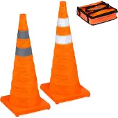 Relaxdays 4 cônes pliables, bandes réfléchissantes, cônes de signalisation avec sac de transport, H x l x P : 70 x 29 x 29 cm, cônes pliables, orange