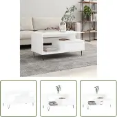 The Living Store Table basse blanche 90x49x45 cm bois composite