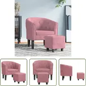 The Living Store Fauteuil club avec pouf Velours rose