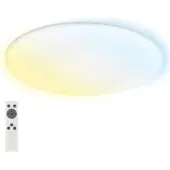 Briloner Rowny LED Plafonnier salle de bain, variateur, télécommande, lumière indirecte, protection contre les éclaboussures et la poussière, blanc, Ø45 x 5 cm
