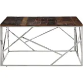 vidaXL Table basse argentée Acier inoxydable et traverses en bois massif
