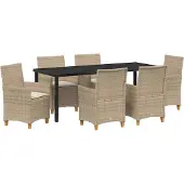 Syfax Ensemble de salle à manger pour jardin 7 pcs Beige polyrotin