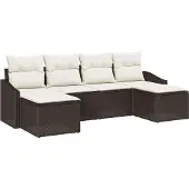 Syfax Ensemble de Canapés avec coussin 6 pcs Marron polyrotin