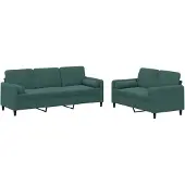 Syfax Ensemble de canapés 2 pcs avec coussins vert foncé velours