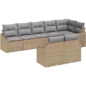 Syfax Ensemble de Canapés avec coussin 8 pcs Beige polyrotin