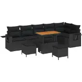 Syfax Ensemble de canapé de jardin 9 pcs Noir polyrotin