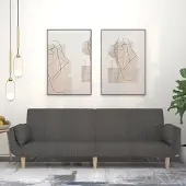 Prolenta Canapé convertible 2 places avec 2 coussins, tissu gris foncé