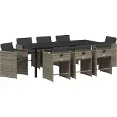 Syfax Ensemble de salle à manger pour jardin 9 pcs Gris polyrotin