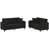 Syfax Ensemble de canapés 2 pcs avec coussins Noir Tissu microfibre