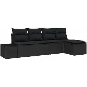 Syfax Ensemble de canapé de jardin modulaire 5 pièces, polyrotin noir, résistant aux intempéries et UV, 4 places, avec coussins et sac de rangement étanche