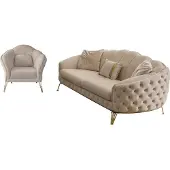 AEA Moderne Beige Salon Set Canapé 3 places Fauteuil Textile Salon
