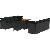 Syfax Ensemble de canapé de jardin 11 pcs Noir polyrotin