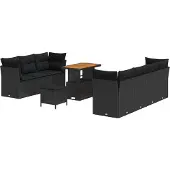 Syfax Ensemble de canapé de jardin 10 pcs Noir polyrotin