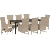 Syfax Ensemble de salle à manger pour jardin 9 pcs Beige polyrotin
