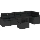 Syfax Ensemble de Canapés avec coussin 7 pcs Noir Poly rotin