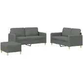 vidaXL Ensemble de canapés 3 pièces avec coussins Tissu gris foncé