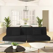 Prolenta Canapé convertible 2 places avec 2 coussins, tissu noir