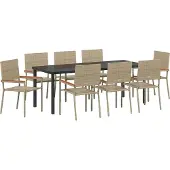 Syfax Ensemble de salle à manger pour jardin 9 pcs Beige polyrotin