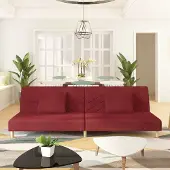 Prolenta Canapé convertible 2 places, avec 2 coussins, en tissu bordeaux