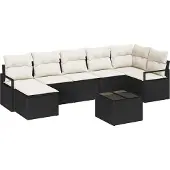 Syfax Ensemble de Canapés avec coussin 8 pcs Noir polyrotin
