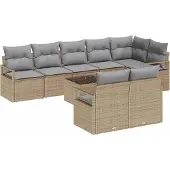 Syfax Ensemble de Canapés avec coussin 9 pcs Beige polyrotin