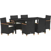 Syfax Ensemble de salle à manger pour jardin 7 pcs Noir polyrotin