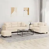vidaXL ensemble de canapé 3 pièces avec coussin Beige Tissu microfibre