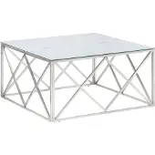 Syfax Table basse argenté acier inoxydable et verre trempé