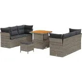 Syfax Ensemble de canapé de jardin 9 pcs Gris polyrotin