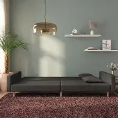 Prolenta Canapé convertible 2 places avec 2 coussins, tissu noir