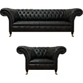 AEA Luxus Schwarz Komplett Sofa Couch Dreisitze Leder Sofagarnitur Sessel