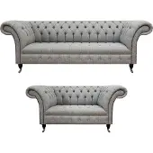 AEA Komplett Sofagarnitur Chesterfield Grau 2tlg Luxus 2x Sofas Wohnzimmer