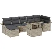 Syfax Ensemble de canapé de jardin 8 pcs Gris clair Poly rotin