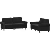 Syfax Ensemble de canapés 2 pcs avec coussins Noir Velours