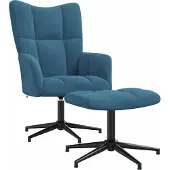 Syfax Chaise de relaxation avec tabouret Bleu Velours