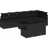 Syfax Ensemble de Canapés avec coussin 9 pcs Noir polyrotin
