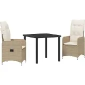 Syfax Ensemble de salle à manger pour jardin 3 pcs Beige polyrotin