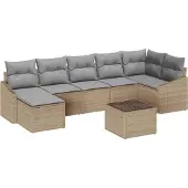 Syfax Ensemble de Canapés avec coussin 8 pcs Beige polyrotin