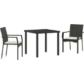 Syfax Ensemble de salle à manger pour jardin 3 pcs Noir polyrotin