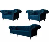 AEA Ensemble de canapés Chesterfield bleu 3+1+1