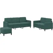 vidaXL Ensemble de canapés 3 pièces vert foncé velours