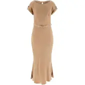 GUESS Dalia Belted Short Sleeve Dress Beige XS Femme