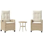 Syfax Ensemble de bistro 3 pcs avec coussins beige résine tressée