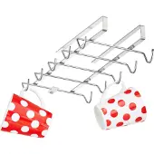 Relaxdays 2 x supports pour tasses à installer dans un placard, pouvant accueillir 10 tasses, supports métalliques pour tasses, pour cuisine, placard ou étagère, dimensions : 6 x 14 x 28 cm, couleur argent