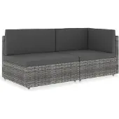 The Living Store Modulares 2-Sitzer-Sofa Poly Rattan Grau