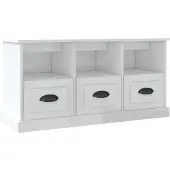 Syfax Meuble TV blanc brillant 100x35x50 cm bois d'ingénierie