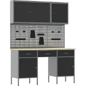 vidaXL Établi avec rangement 10 pièces Noir Ingénieurs Bois et acier